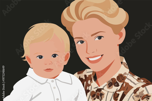 Illustration of Mother and Toddler Son