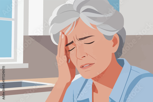 Senior Woman Suffering from Headache Illustration