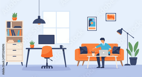 Man working remotely from home on his laptop.