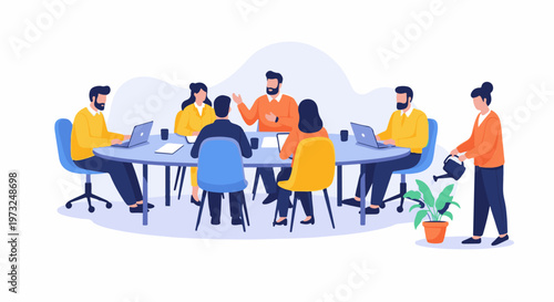 Business team meeting in office discussing project strategy 3.