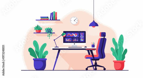 Modern Home Office Setup with Computer and Ergonomic Chair 3.