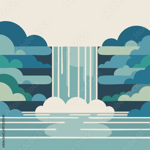 Rain falling from clouds to water.