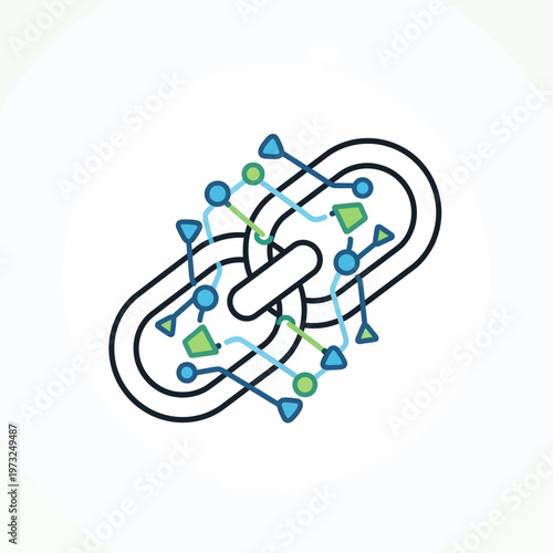 Colorful chain link with molecules.