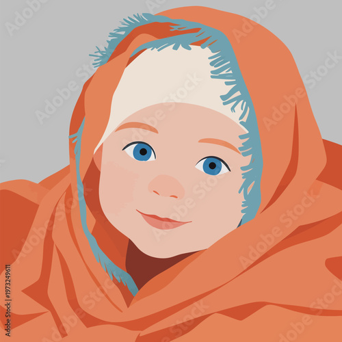 Portrait of a Baby Wrapped in Orange Blanket