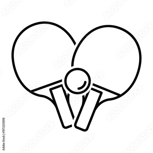 Stylized outline of two ping pong paddles and a ball with table tennis with sports equipment with tabletop game with indoor sport
