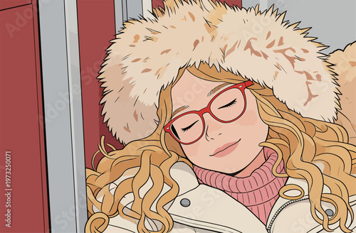 Young Woman Sleeping in Warm Winter Clothing