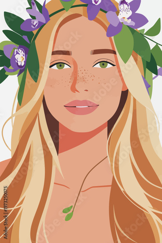 Portrait of a Blonde Woman with Floral Crown