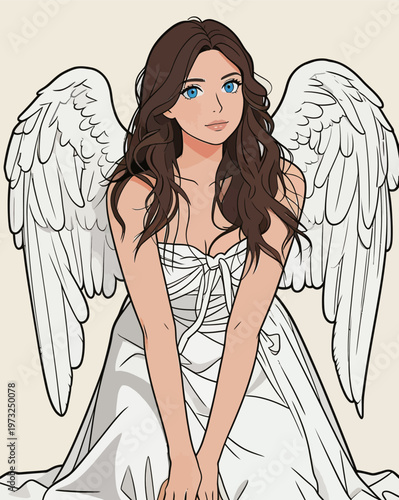 Beautiful Female Angel with White Wings