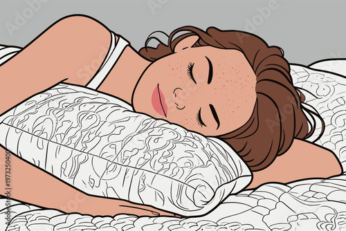 Young Woman Sleeping Peacefully on Pillow in Bed
