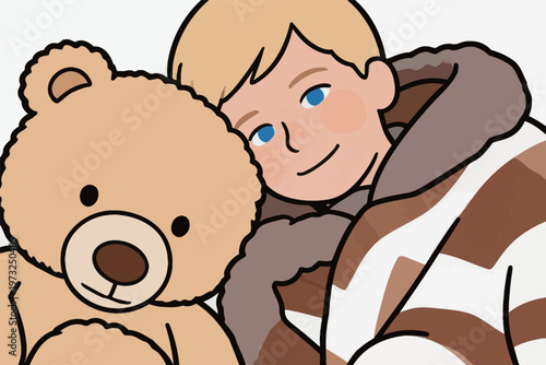 Boy with Teddy Bear Illustration