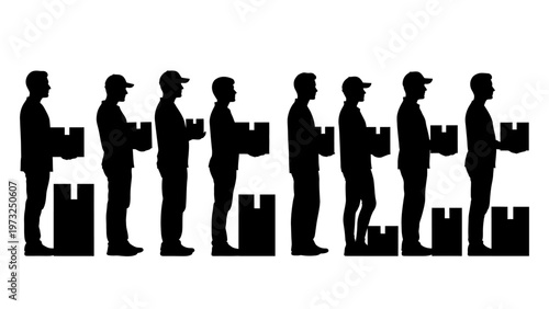 Businessmen, office workers, silhouettes, briefcases, professional, icons, vector graphics