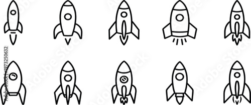 Rocket launch and space ship line icons set, global exploration and start up symbols isolated vector
