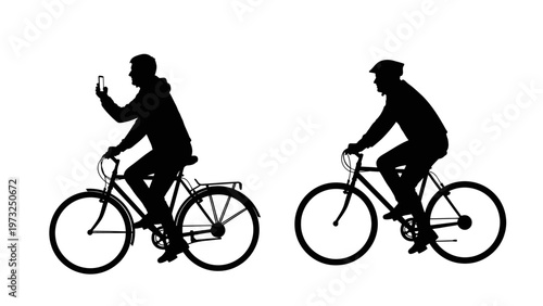 Bicycle riders, cyclist silhouettes, bike icons, cycling illustrations, vector graphics