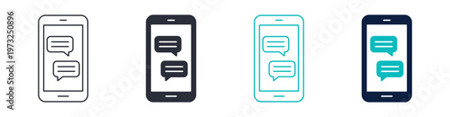 Mobile Messaging Icon Set, Smartphone Chat Communication Collection, Conversation Interface Symbols, Outline Solid and Color Style, Vector Illustration