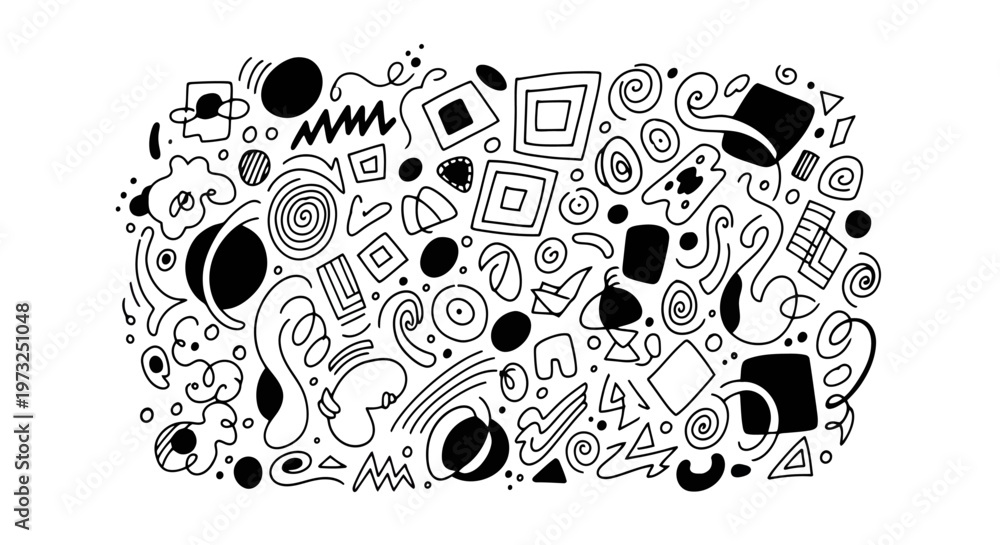 Obraz premium Black and white doodle design elements.