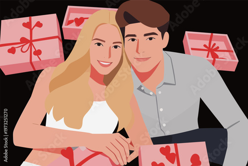 Couple with Gift Boxes in Valentine's Day Theme