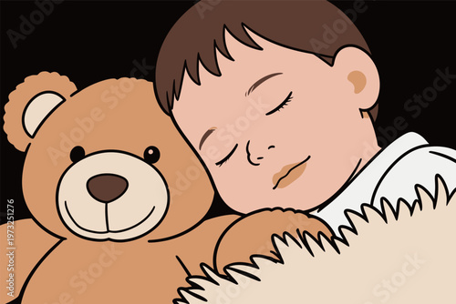 Young Boy Sleeping with Stuffed Teddy Bear