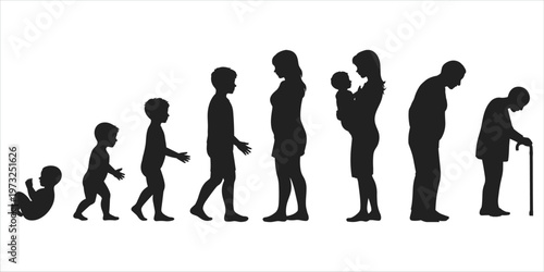 Human Life Cycle Silhouette Progression From Baby To Elderly Person illustration untitled