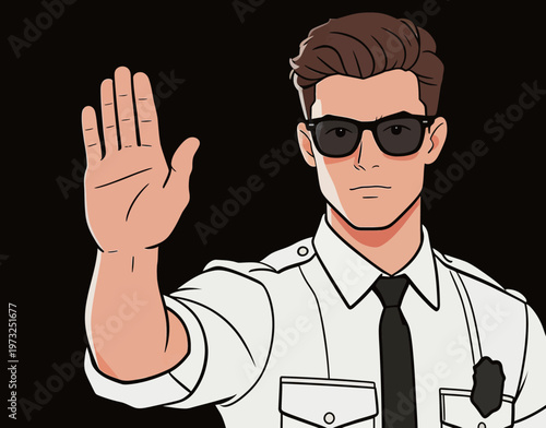 Male Security Officer Gesturing Stop Sign