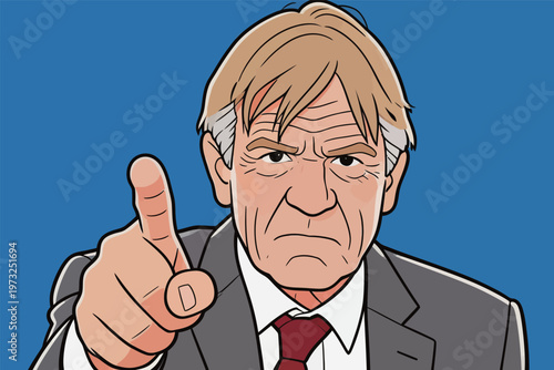 Angry Man Pointing Finger in Suit Illustration