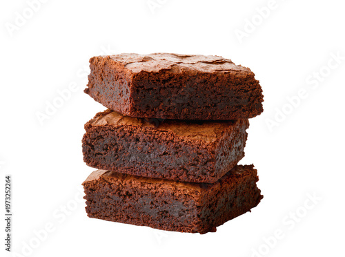 Tableau sur toile Isolated tempting stack of three delicious homemade chocolate fudge brownies des