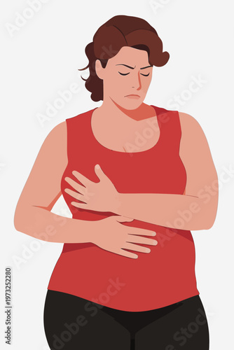Woman with Stomach and Chest Pain Illustration