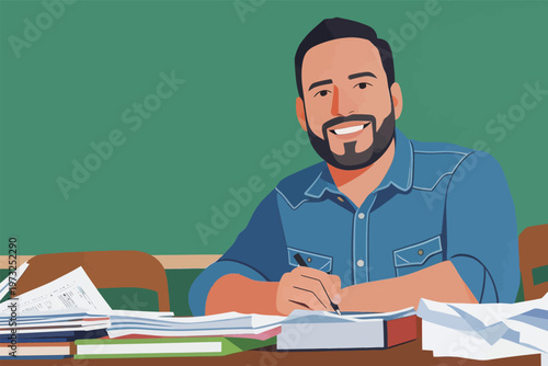 Male Teacher Writing in Classroom