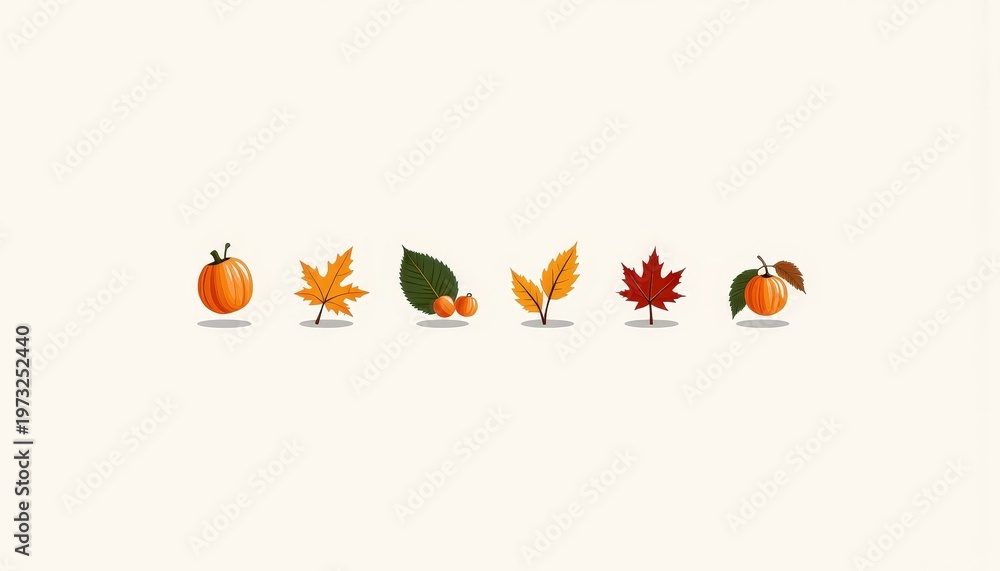 Obraz premium Illustration of Autumn Decorations Featuring Pumpkins, Colorful Leaves, and Seasonal Fruits on a Light Background Symbolizing the Beauty of Fall
