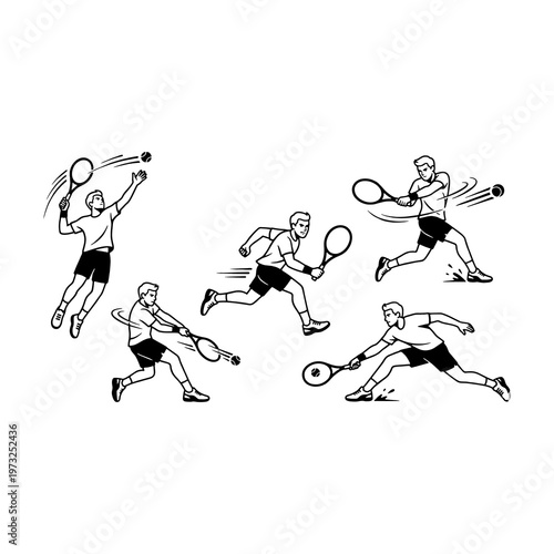 Set of tennis players in different poses