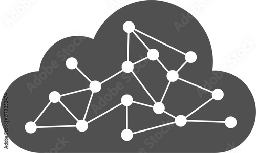 Cloud network icon silhouette with internal connecting nodes