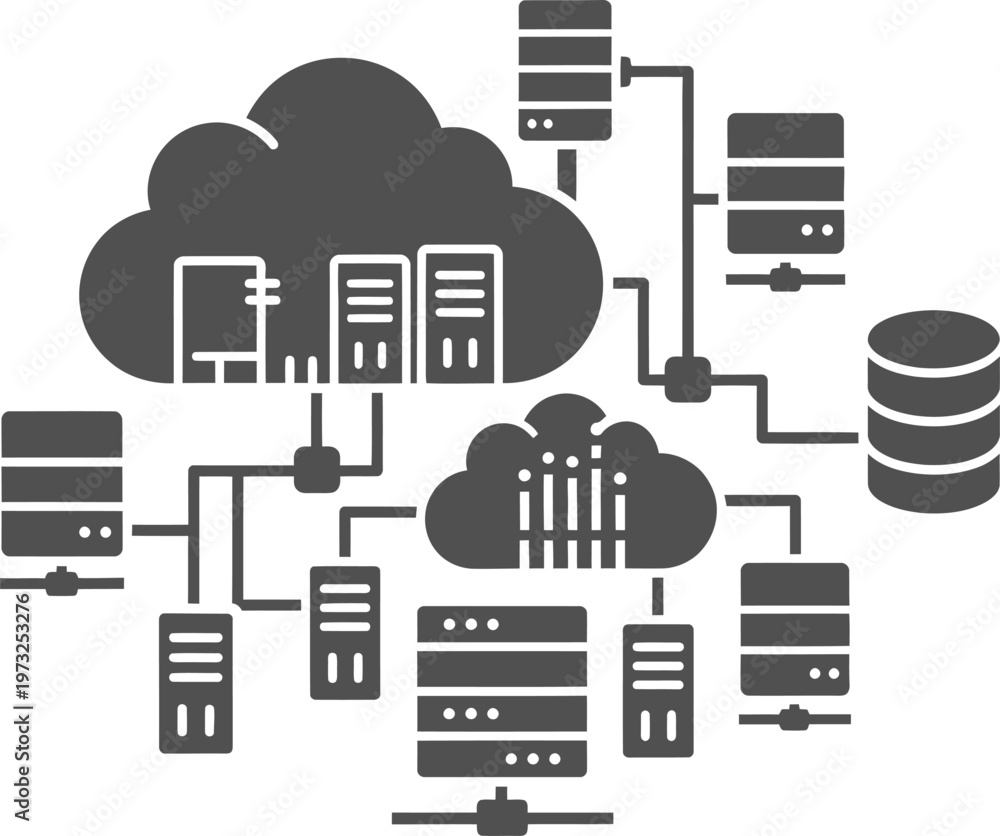 Fototapeta premium Distributed cloud server network with database storage nodes