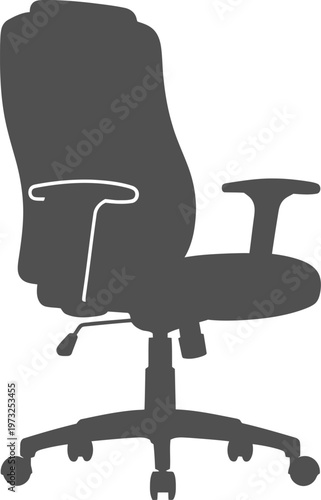Ergonomic office chair silhouette with adjustable armrests and wheels