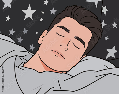 Man Sleeping with Starry Background Illustration