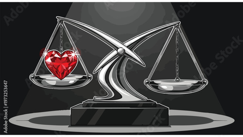Heart vs. Material Wealth: Scale of Justice, Value of Love, Financial Balance Concept