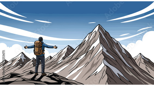 Mountain Summit Success - Hiker Reaching Peak Adventure & Travel Goals