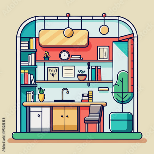 Compact Interior Design Vector Illustration