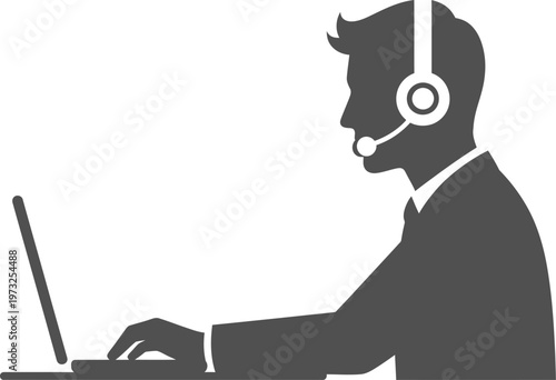 Professional businessman silhouette using a headset for a virtual corporate meeting