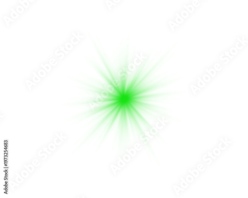 Green sunlight lens flare, sun flash with rays and spotlight. Glowing burst explosion on white background	