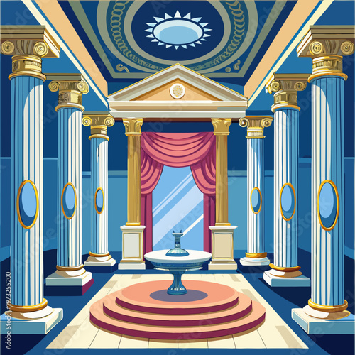 Ornate Palace Interior with Fountain and Columns