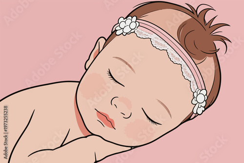 Cute Sleeping Baby Girl with Floral Headband