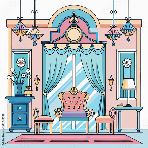 Ornate Victorian Interior Scene with Elegant Furniture