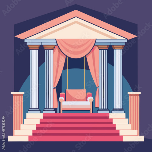 Royal Throne Room with Grand Columns and Red Carpet