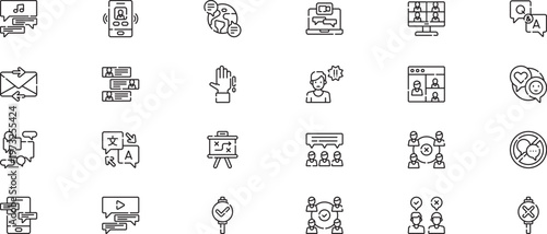 Digital Communication and Virtual Meeting Outline Icon Set , discussion icon set
