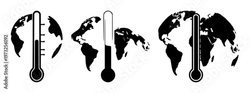 Climate change set with a global thermometer featuring rising temperature, environmental impact, ecological crisis with global warming and CO2 emissions