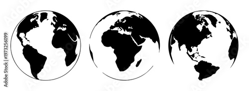 Earth Day themed icon set with solid black planet globe featuring environmental awareness, sustainability, ecology with nature and earth conservation