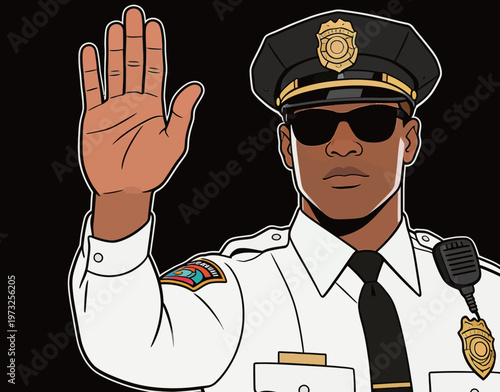 Male Police Officer in Uniform Gesturing Stop