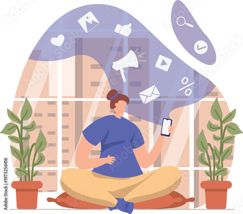 Person enjoying a relaxed moment indoors amidst modern digital distractions