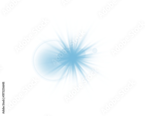 Blue sunlight lens flare, sun flash with rays and spotlight	
