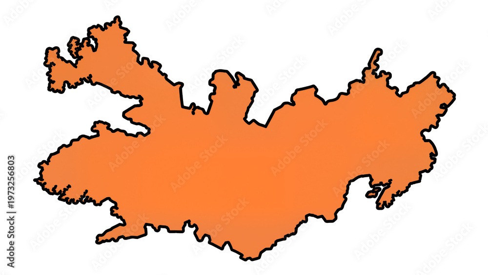 Obraz premium Isolated bright orange stylized map of a large continent or island with a thick black border.