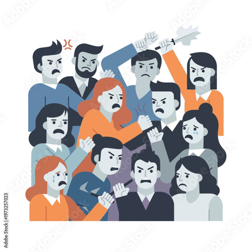 Angry Crowd Fighting and Arguing, Conflict and Dispute Illustration